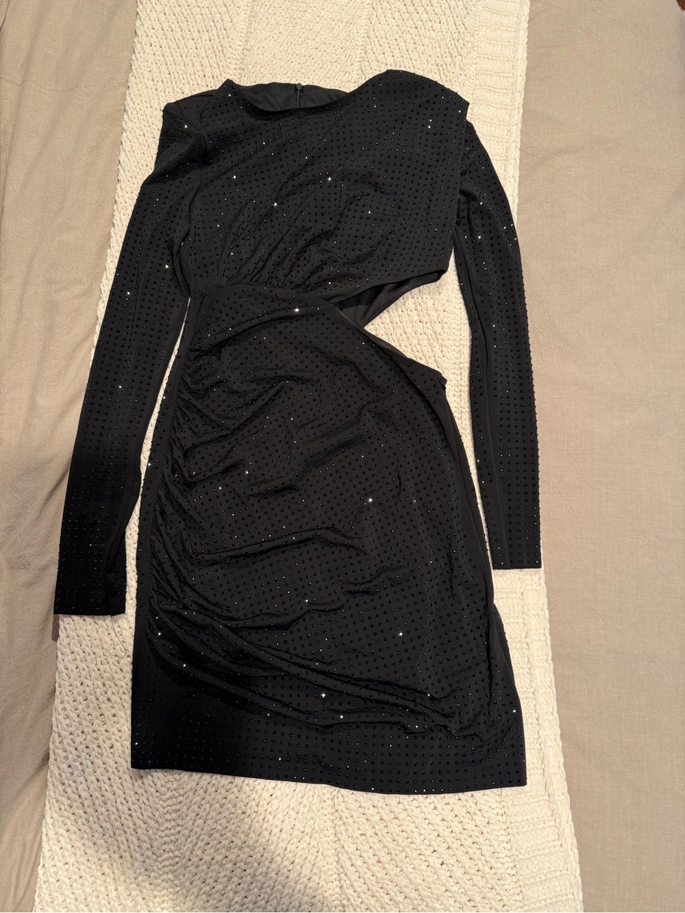 Black One-Shoulder Cutout Mini Dress with Sparkle Accents